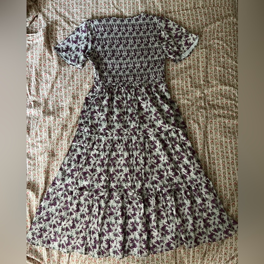 NWOT FEHRNVI Tayla Taupe Purple Floral Midi Cottagecore / Prairie Dress Large - Picture 4 of 10